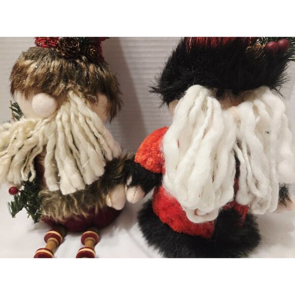 2 Enchanted Plaid Gnome Sitting Country Christmas Wollen...